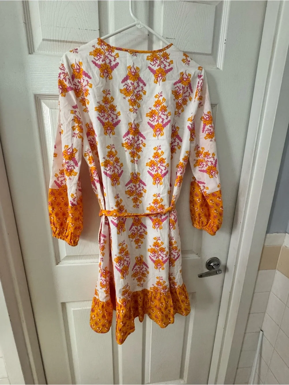 J. Crew Yellow & Pink Floral Tie-Waist Cotton Dress